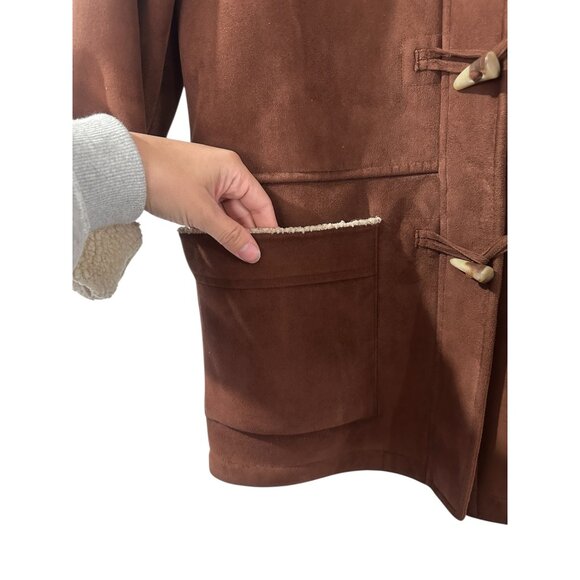 Vintage Ralph Lauren Faux Shearling Duffle Coat Women Small Brown Hooded Western - Picture 12 of 16